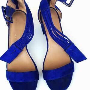 Martha Stewart ankle strap block heel sandals most beautiful shade blue suede